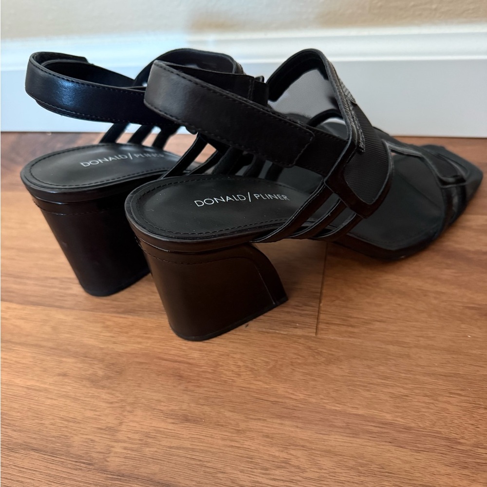 Donald J. Pliner Black Leather Strappy Block Heel Sandals